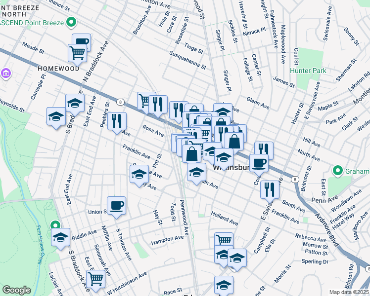 map of restaurants, bars, coffee shops, grocery stores, and more near 600 Ross Avenue in Pittsburgh