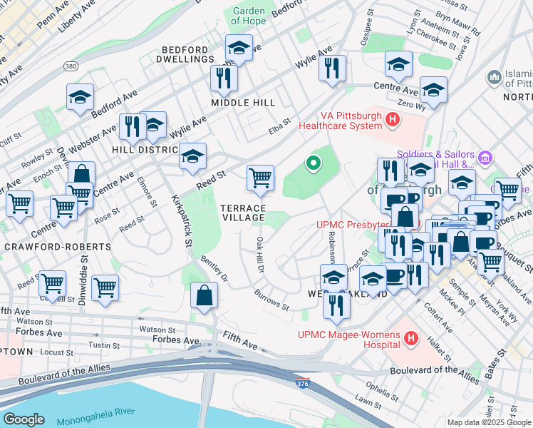 map of restaurants, bars, coffee shops, grocery stores, and more near 2532 Wadsworth Street in Pittsburgh