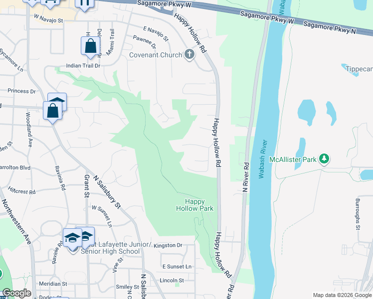 map of restaurants, bars, coffee shops, grocery stores, and more near 301 Hollowood Drive in West Lafayette