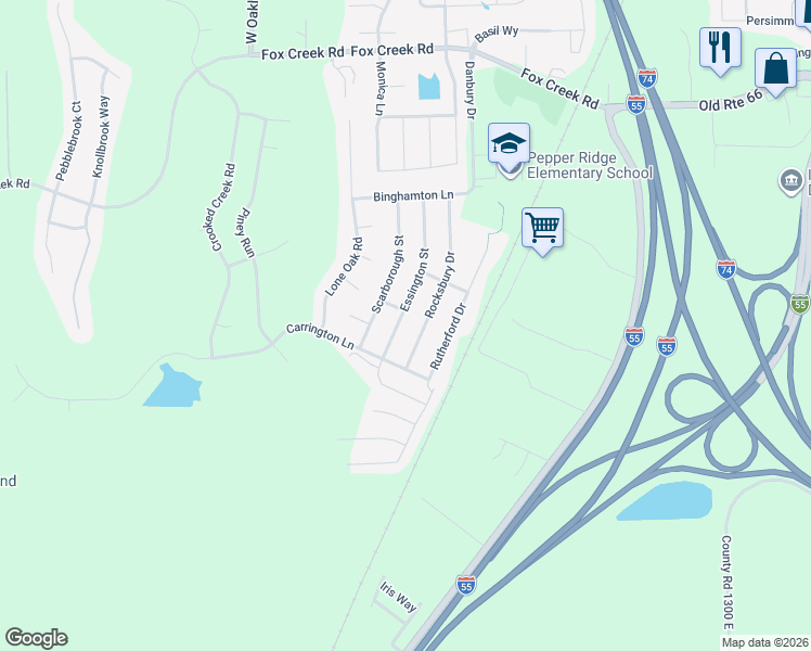 map of restaurants, bars, coffee shops, grocery stores, and more near 2906 Essington Street in Bloomington