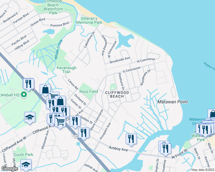 map of restaurants, bars, coffee shops, grocery stores, and more near 817 Shore Concourse in Keyport
