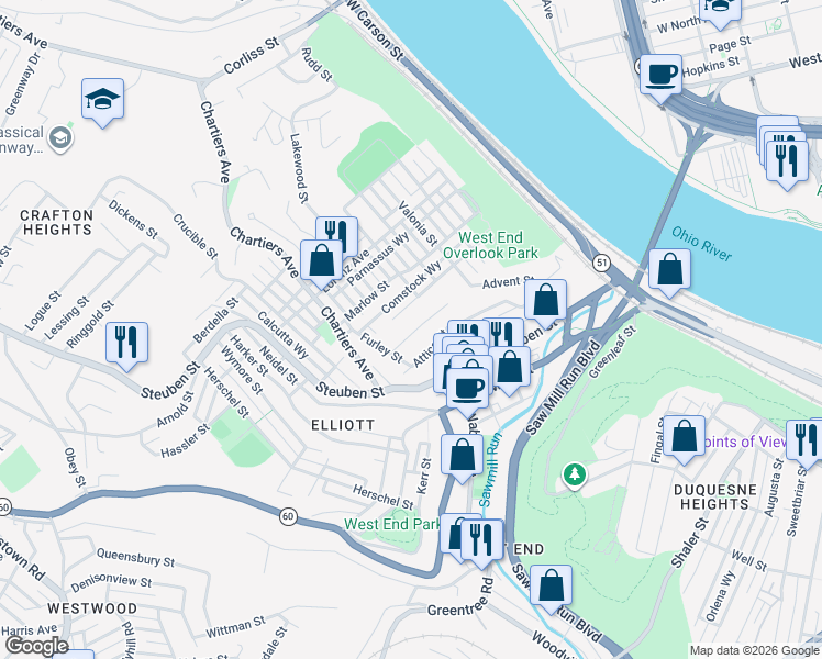 map of restaurants, bars, coffee shops, grocery stores, and more near 127 Herndon Street in Pittsburgh