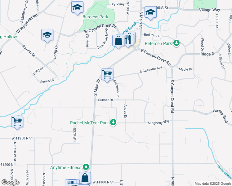 map of restaurants, bars, coffee shops, grocery stores, and more near 706 Bateman Lane in Alpine