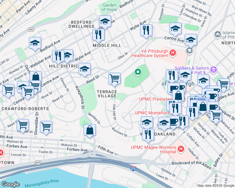 map of restaurants, bars, coffee shops, grocery stores, and more near 2532 Wadsworth Street in Pittsburgh