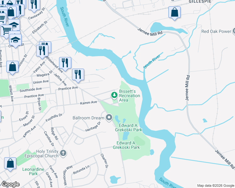 map of restaurants, bars, coffee shops, grocery stores, and more near 10 Marie Street in South River