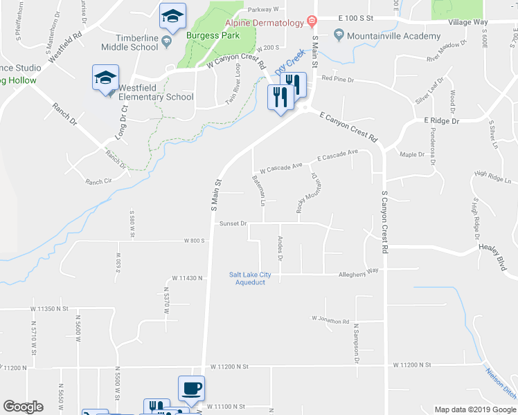 map of restaurants, bars, coffee shops, grocery stores, and more near 706 Bateman Lane in Alpine