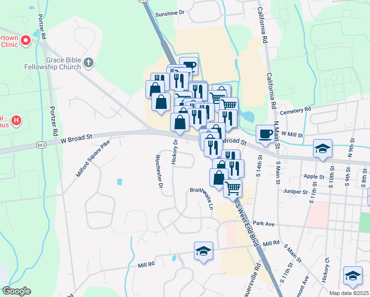 map of restaurants, bars, coffee shops, grocery stores, and more near 15 Kenwood Circle in Quakertown
