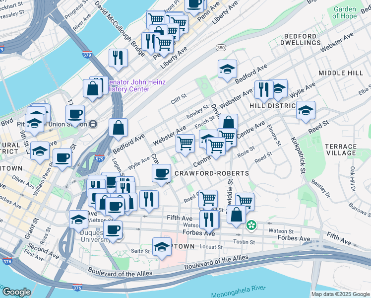 map of restaurants, bars, coffee shops, grocery stores, and more near 536 Arthur Street in Pittsburgh