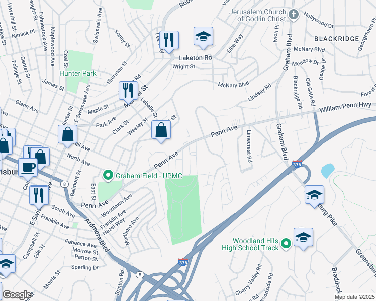 map of restaurants, bars, coffee shops, grocery stores, and more near 12 Harvest Way in Pittsburgh