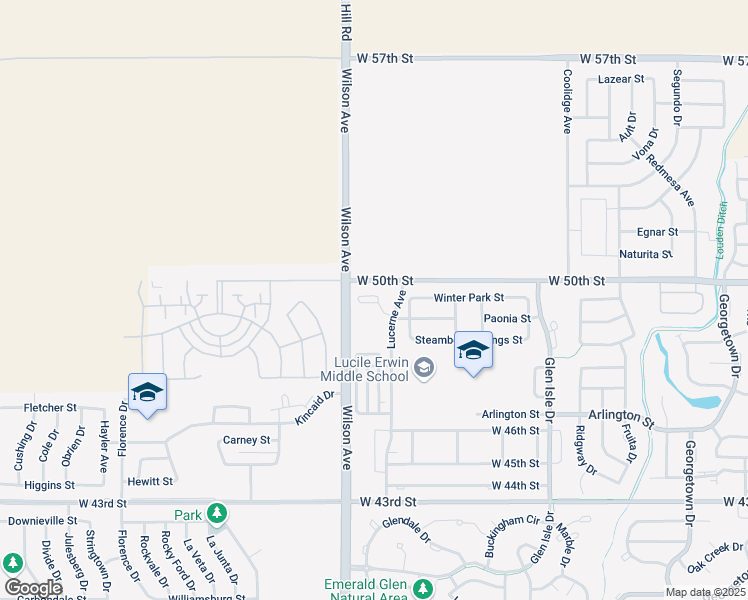 map of restaurants, bars, coffee shops, grocery stores, and more near 4905 Lucerne Avenue in Loveland