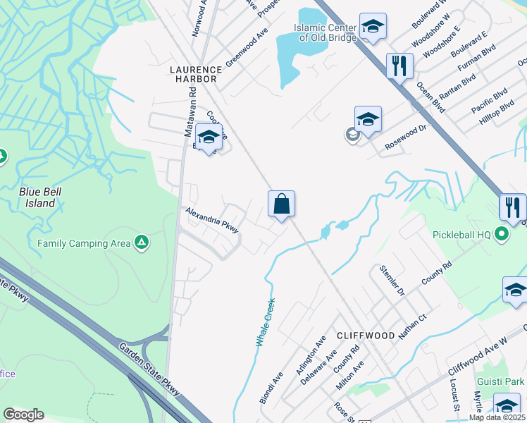 map of restaurants, bars, coffee shops, grocery stores, and more near 6 Rondell Lane in South Amboy
