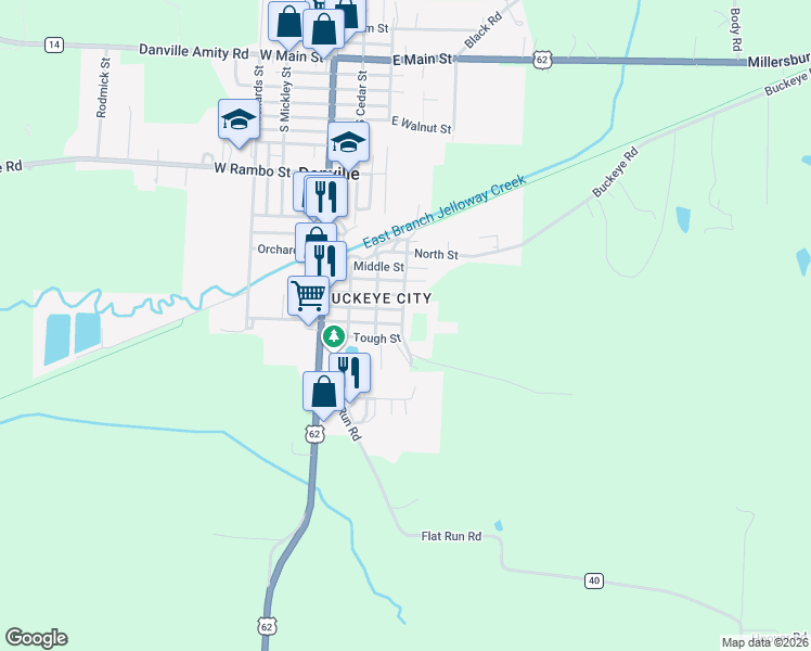 map of restaurants, bars, coffee shops, grocery stores, and more near 710 East Street in Danville