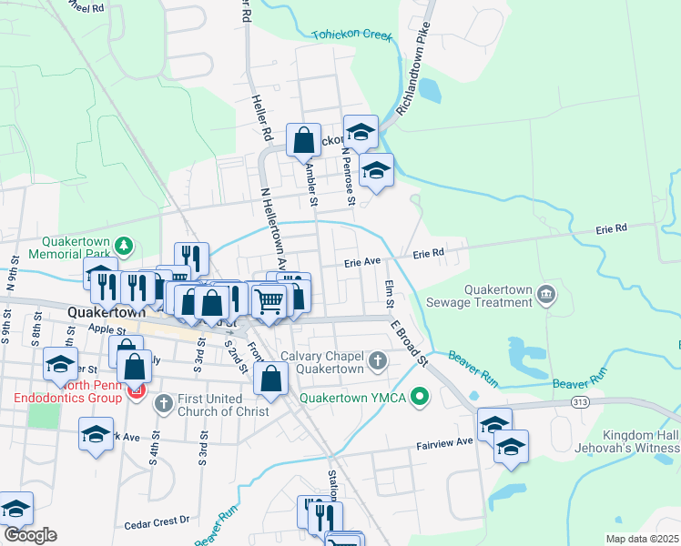 map of restaurants, bars, coffee shops, grocery stores, and more near 316 Erie Avenue in Quakertown