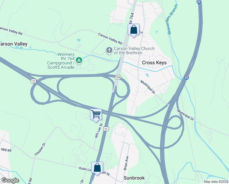 map of restaurants, bars, coffee shops, grocery stores, and more near 100 Pennsylvania 764 in Duncansville
