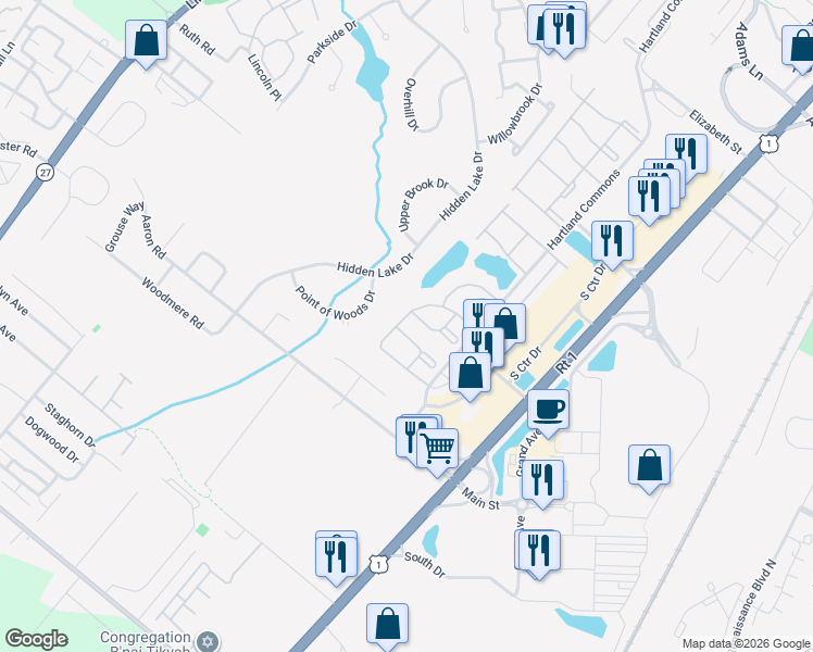 map of restaurants, bars, coffee shops, grocery stores, and more near 199 Darwin Lane in North Brunswick Township