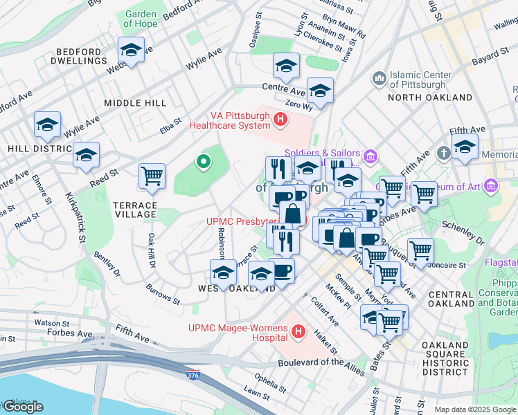map of restaurants, bars, coffee shops, grocery stores, and more near 335 Sutherland Drive in Pittsburgh