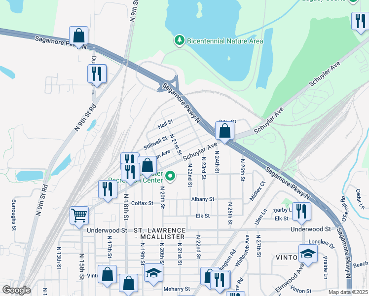map of restaurants, bars, coffee shops, grocery stores, and more near 2111 Monon Ave in Lafayette