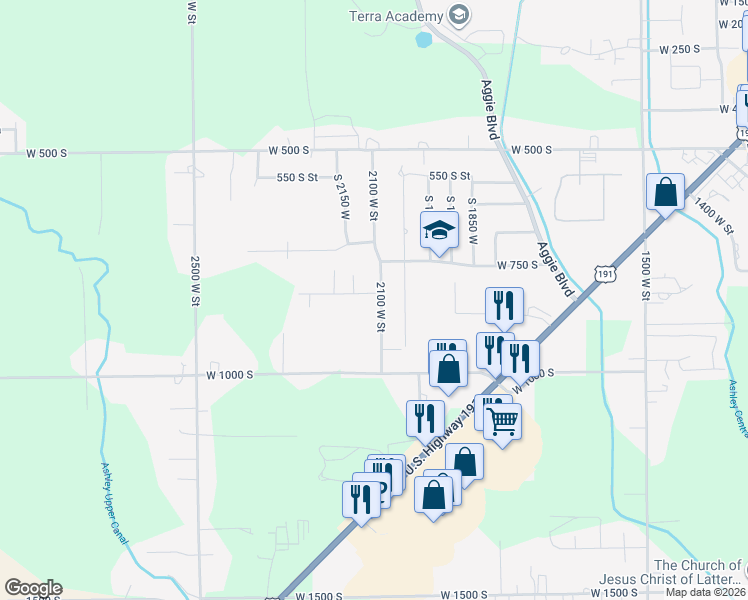 map of restaurants, bars, coffee shops, grocery stores, and more near 830 2100 West Street in Vernal