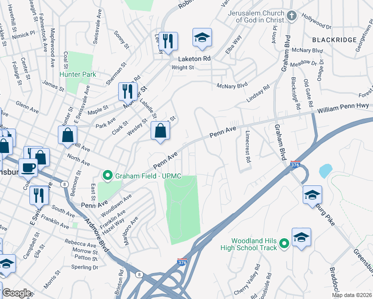 map of restaurants, bars, coffee shops, grocery stores, and more near 12 Harvest Way in Pittsburgh