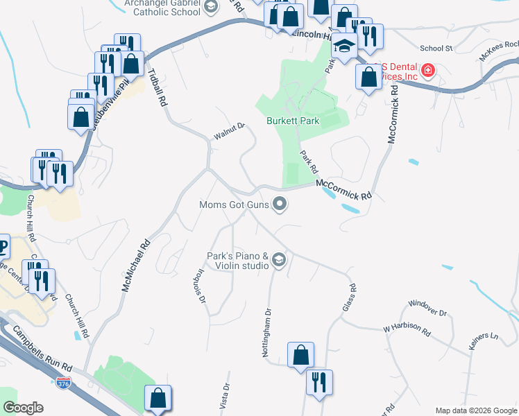 map of restaurants, bars, coffee shops, grocery stores, and more near 506 Walnut Drive in McKees Rocks