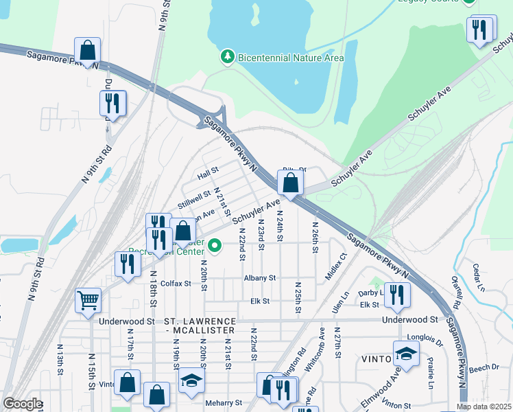 map of restaurants, bars, coffee shops, grocery stores, and more near 2138 Schuyler Avenue in Lafayette