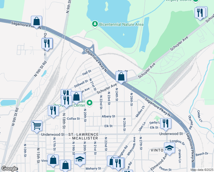 map of restaurants, bars, coffee shops, grocery stores, and more near 2138 Schuyler Avenue in Lafayette