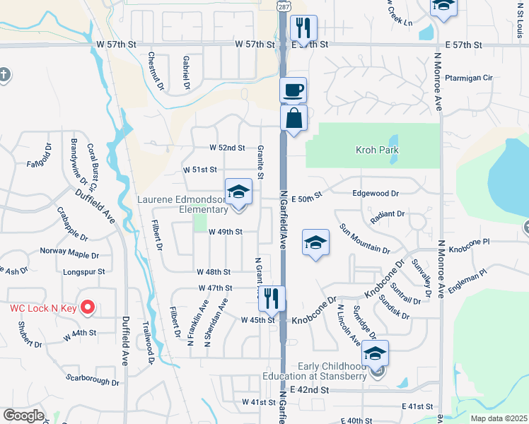 map of restaurants, bars, coffee shops, grocery stores, and more near 4928 Basswood Drive in Loveland