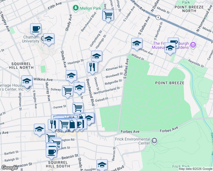 map of restaurants, bars, coffee shops, grocery stores, and more near 1454 Barnsdale Street in Pittsburgh