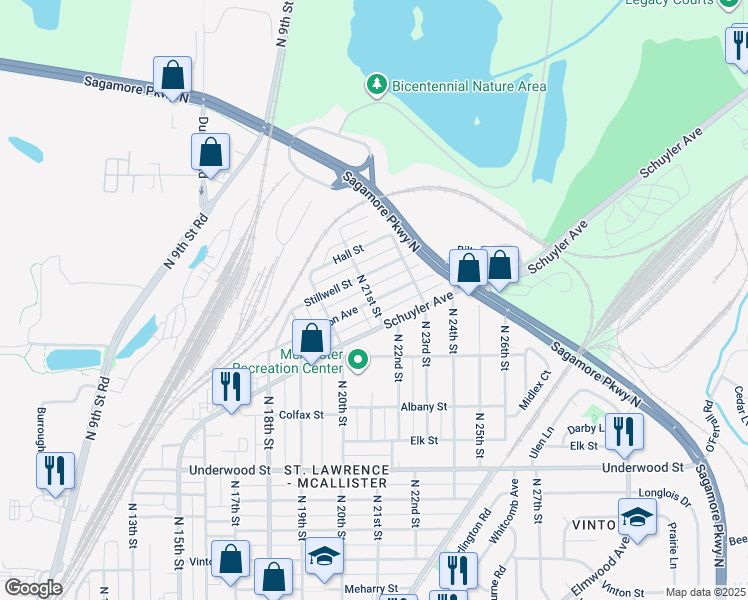 map of restaurants, bars, coffee shops, grocery stores, and more near 2111 Monon Ave in Lafayette
