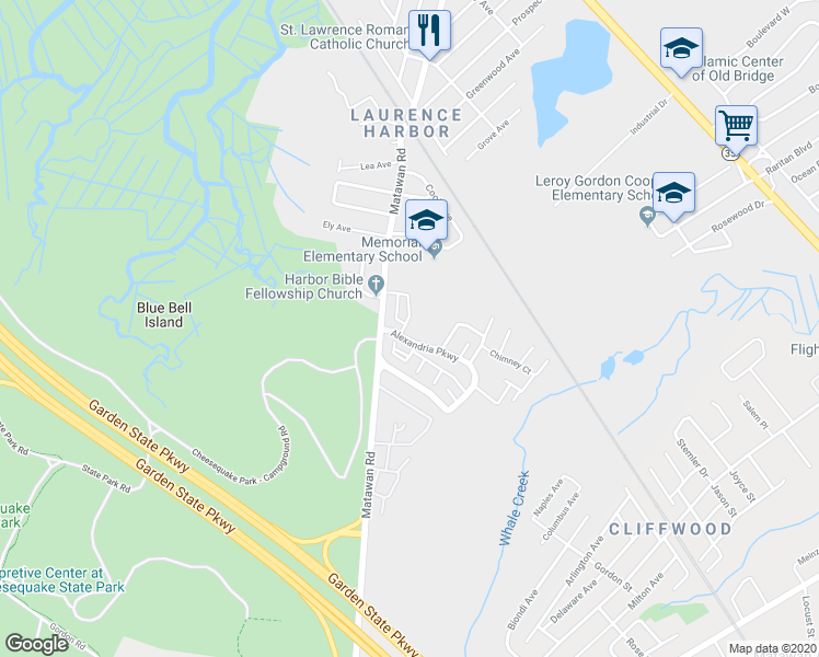 map of restaurants, bars, coffee shops, grocery stores, and more near 29 Catherine Court in South Amboy