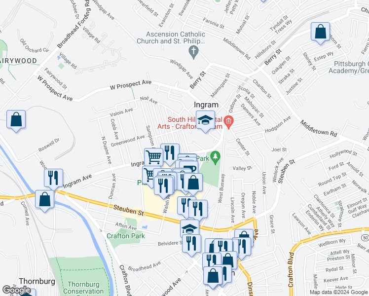 map of restaurants, bars, coffee shops, grocery stores, and more near 9 Admiral Dewey Avenue in Pittsburgh