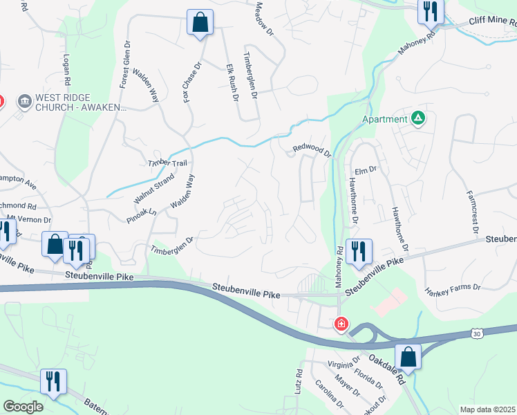 map of restaurants, bars, coffee shops, grocery stores, and more near 1204 Timberglen Drive in Imperial