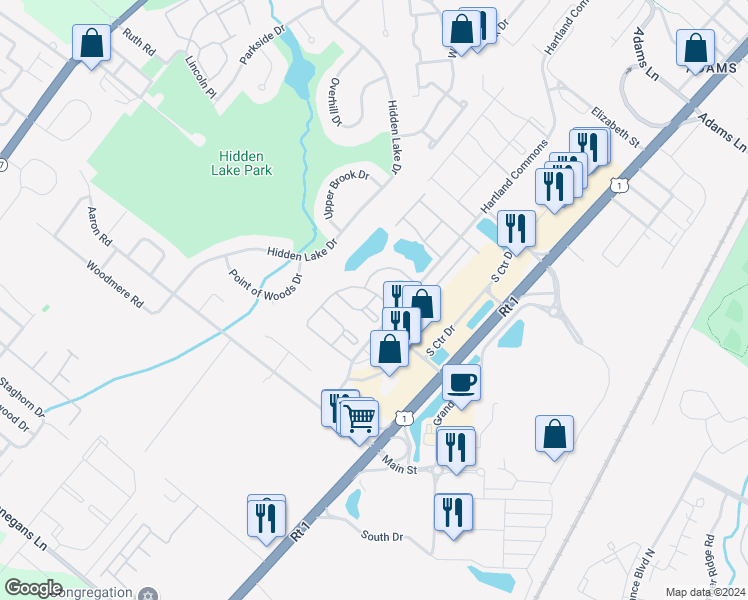 map of restaurants, bars, coffee shops, grocery stores, and more near 291 Kempsey Drive in North Brunswick