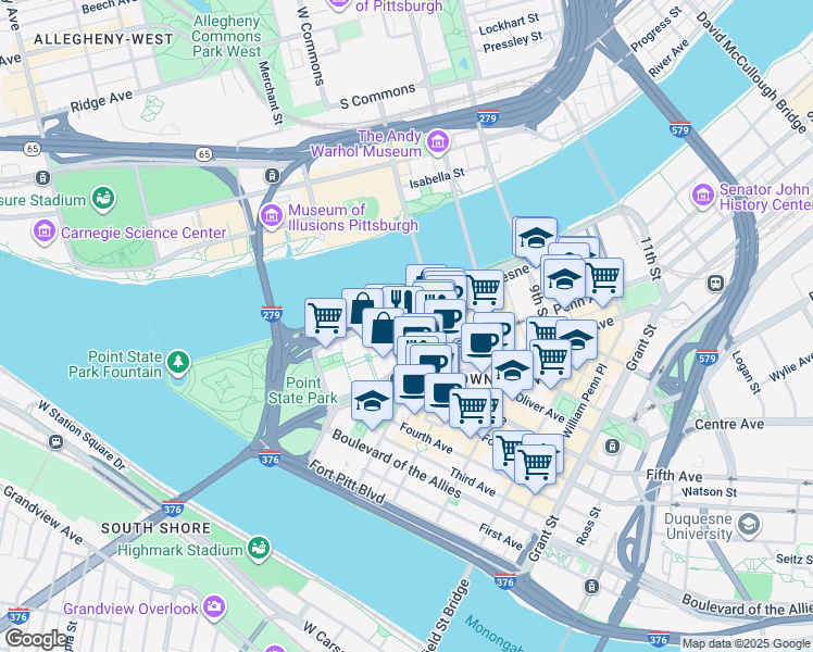 map of restaurants, bars, coffee shops, grocery stores, and more near 120 Cecil Place in Pittsburgh