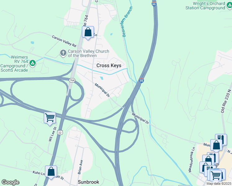map of restaurants, bars, coffee shops, grocery stores, and more near 1251 Municipal Drive in Duncansville