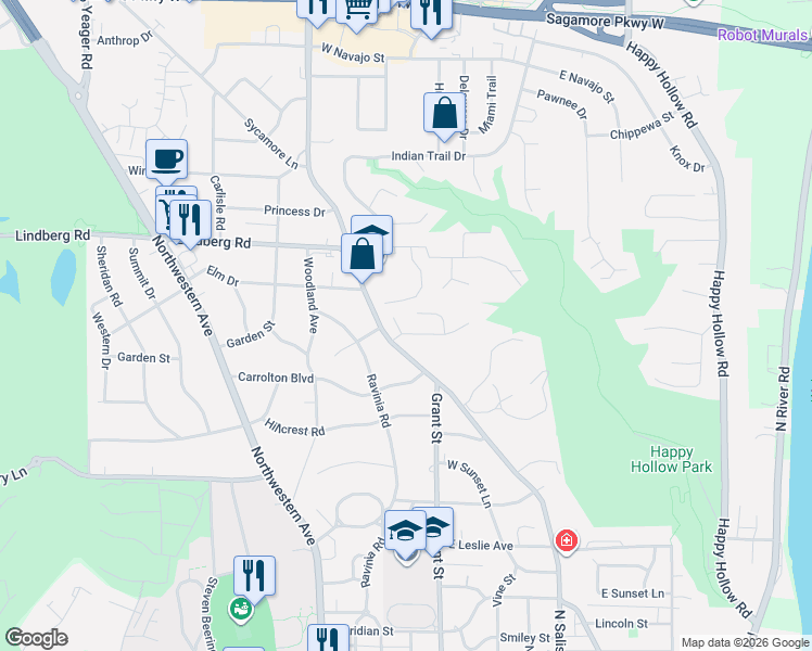 map of restaurants, bars, coffee shops, grocery stores, and more near 156 Creighton Road in West Lafayette