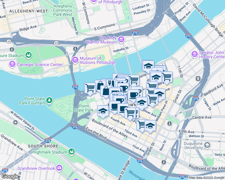 map of restaurants, bars, coffee shops, grocery stores, and more near 120 Cecil Place in Pittsburgh