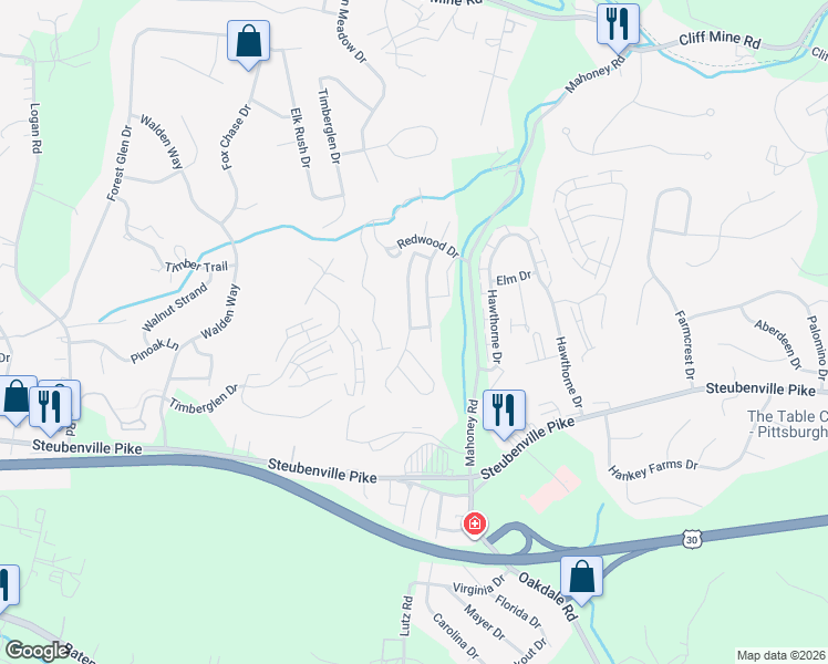 map of restaurants, bars, coffee shops, grocery stores, and more near 143 New Moon Drive in Oakdale