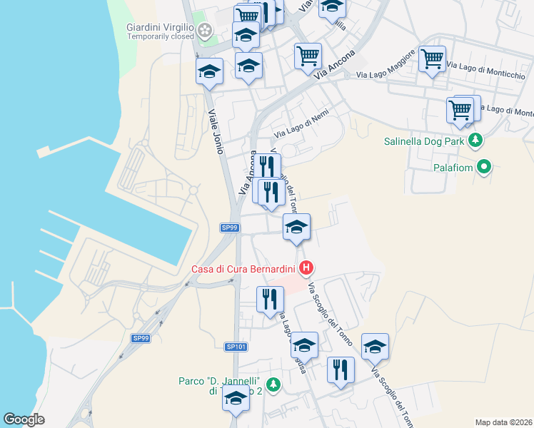 map of restaurants, bars, coffee shops, grocery stores, and more near 2 Via Cripta del Redentore in Taranto