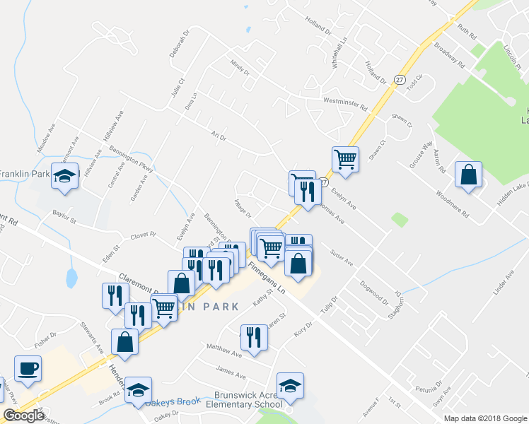 map of restaurants, bars, coffee shops, grocery stores, and more near 917 Village Drive in Franklin Township