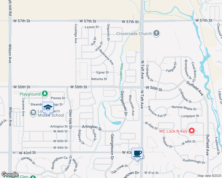 map of restaurants, bars, coffee shops, grocery stores, and more near 1700 West 50th Street in Loveland
