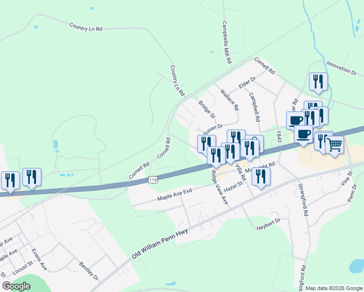 map of restaurants, bars, coffee shops, grocery stores, and more near 1146 U.S. 22 in Blairsville