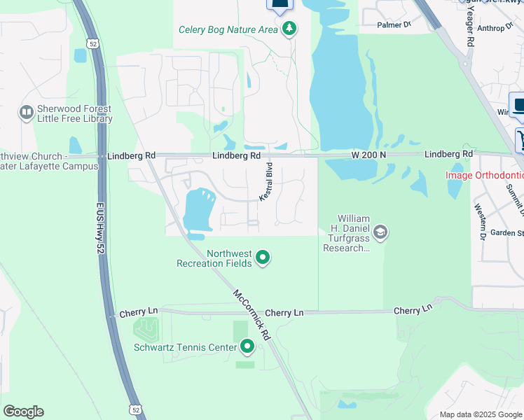 map of restaurants, bars, coffee shops, grocery stores, and more near 1729 Sandpiper Drive in West Lafayette