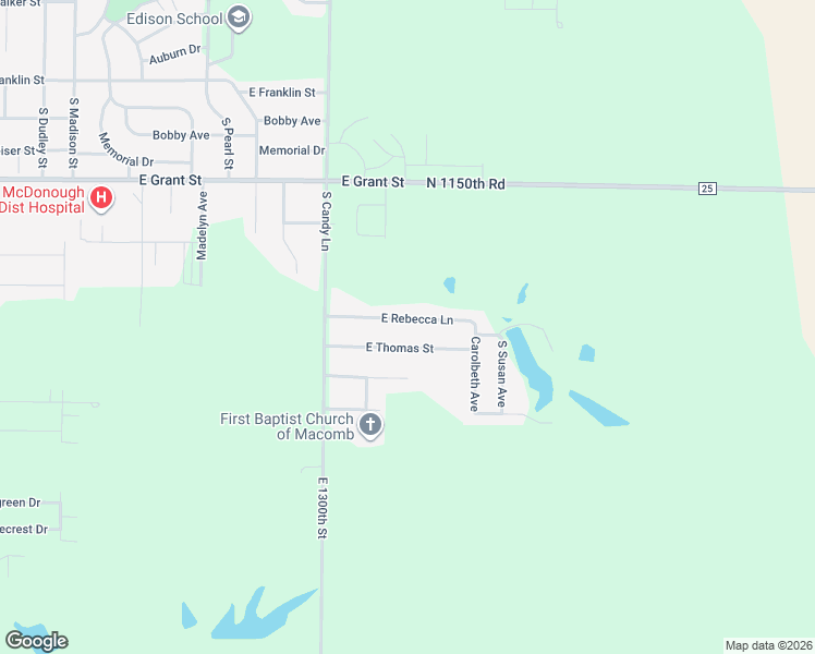 map of restaurants, bars, coffee shops, grocery stores, and more near 1200-1598 East Thomas Street in Macomb