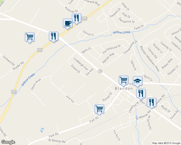 map of restaurants, bars, coffee shops, grocery stores, and more near 200 Main Street in Blandon