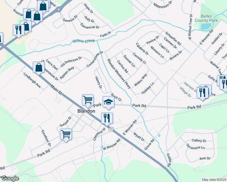 map of restaurants, bars, coffee shops, grocery stores, and more near 277 Spirit Court in Blandon
