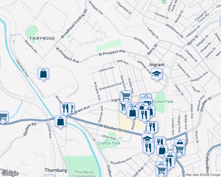 map of restaurants, bars, coffee shops, grocery stores, and more near 36 Cobb Avenue in Pittsburgh
