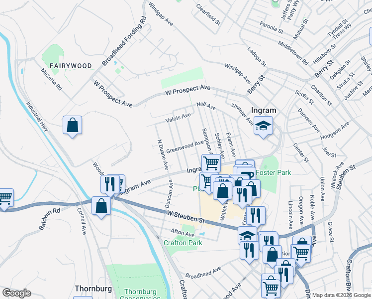 map of restaurants, bars, coffee shops, grocery stores, and more near 36 Cobb Avenue in Pittsburgh