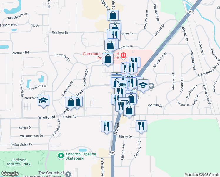 map of restaurants, bars, coffee shops, grocery stores, and more near 3701 South Lafountain Street in Kokomo