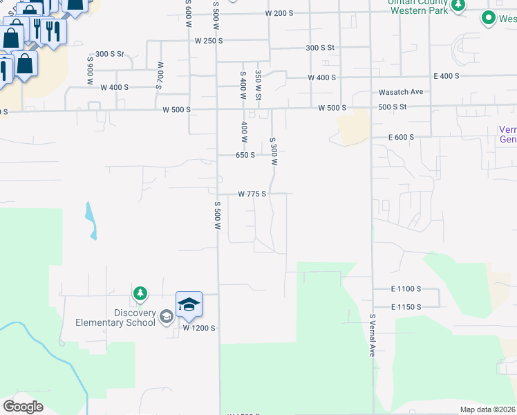 map of restaurants, bars, coffee shops, grocery stores, and more near 845 South 450 West in Vernal